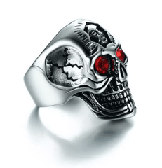 Ruby Red and Silver Mens Skull Ring