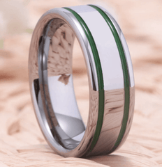 Green Silver Tungsten Wedding Ring  for Men