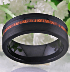Black Wood Inlay Tungsten Ring