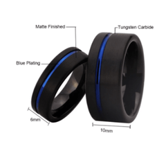 Blue inlay Black Wedding Engagement Ring for Couple