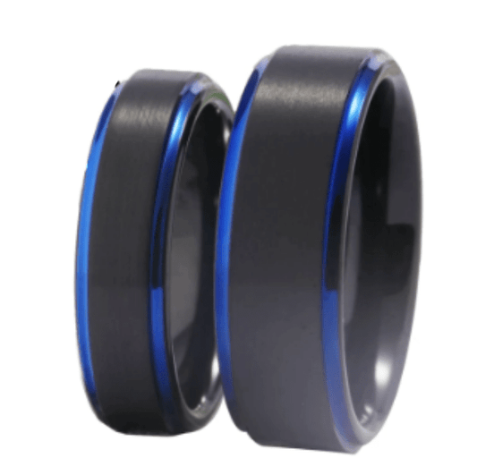 Blue Black Wedding Engagement Ring for Couple