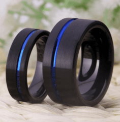 Blue inlay Black Wedding Engagement Ring for Couple