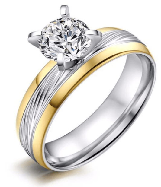 Women Gold And Silver Solitaire Wedding Ring