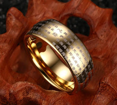 Gold Tungsten Buddhism's Scriptures Ring
