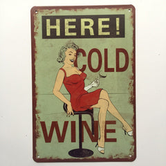 Cold Wine Here Metal Tin Sign Poster - delete