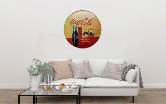 Drink Coca Cola in Bottles Round Embossed Metal Tin Sign Poster