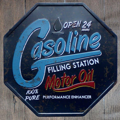 Gasoline Filling Station Octagon Metal Tin Sign Poster