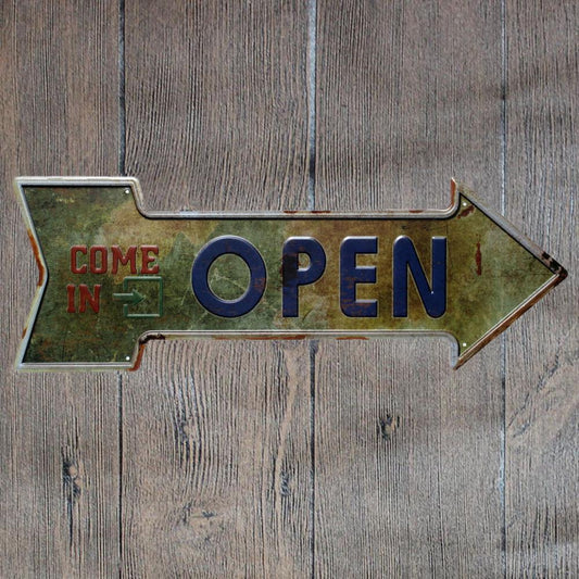 Come in Open Arrow Metal Tin Sign Poster