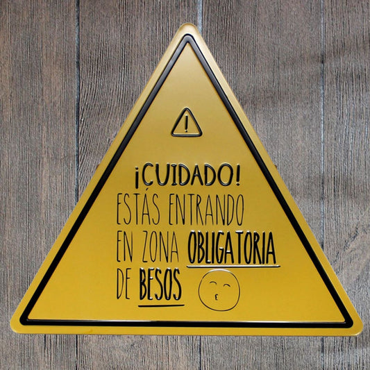 Cuidado Triangle Metal Tin Sign Poster
