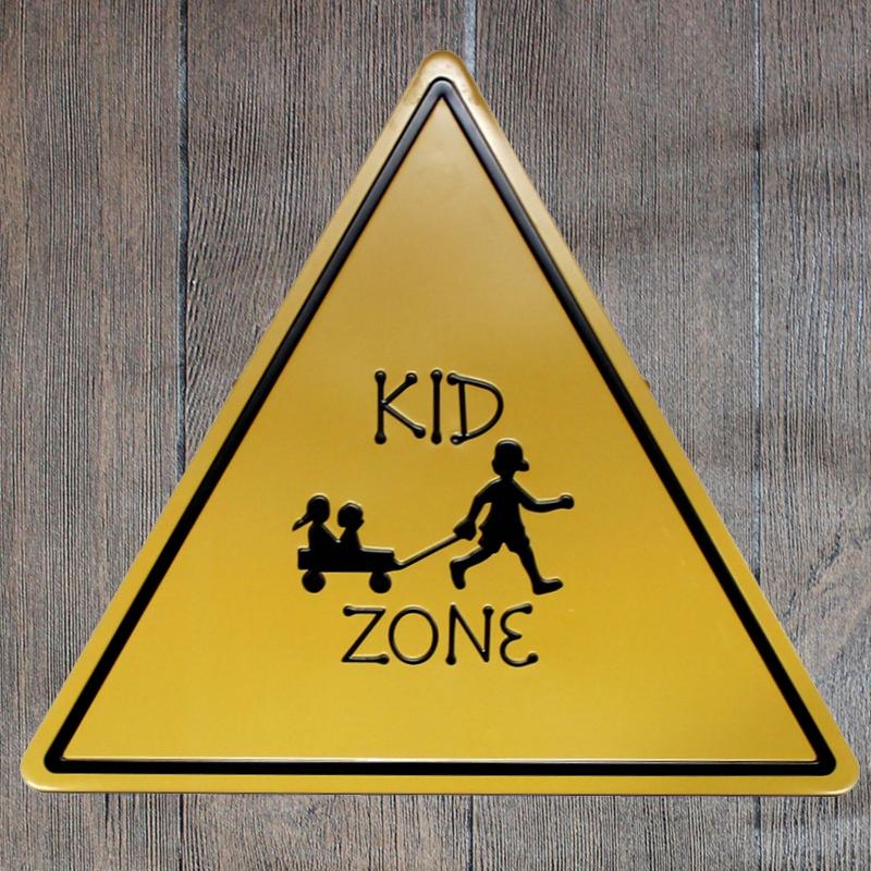 Kid Zone Triangle Metal Tin Sign Poster