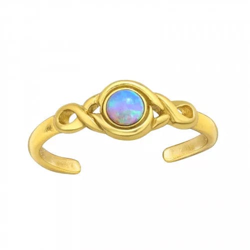 Gold Patterned Adjustable Opal Toe Ring