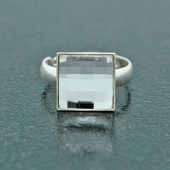 Chessboard Silver Crystal Ring