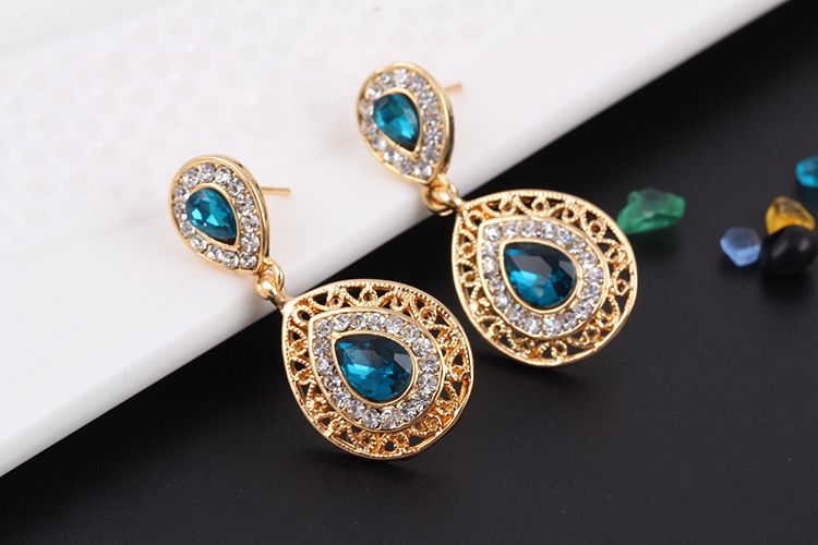 Zircon Water Drop Bridal Jewelry blue