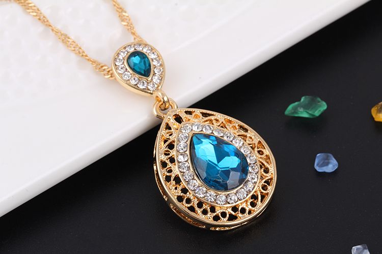 Zircon Water Drop Bridal Jewelry blue