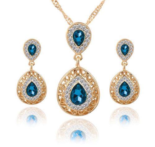 Zircon Water Drop Bridal Jewelry blue
