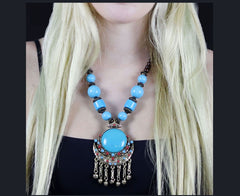 Handmade Ethnic long Vintage Necklace blue