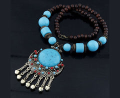 Handmade Ethnic long Vintage Necklace blue