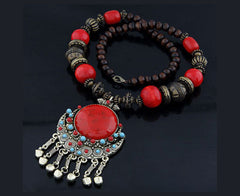 Handmade Ethnic long Vintage Necklace red