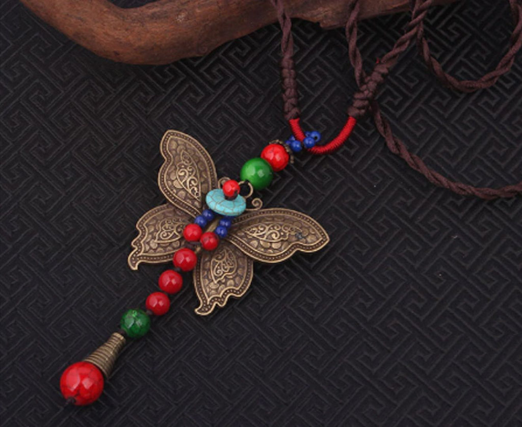 Oriental Style Beaded Butterfly Necklace