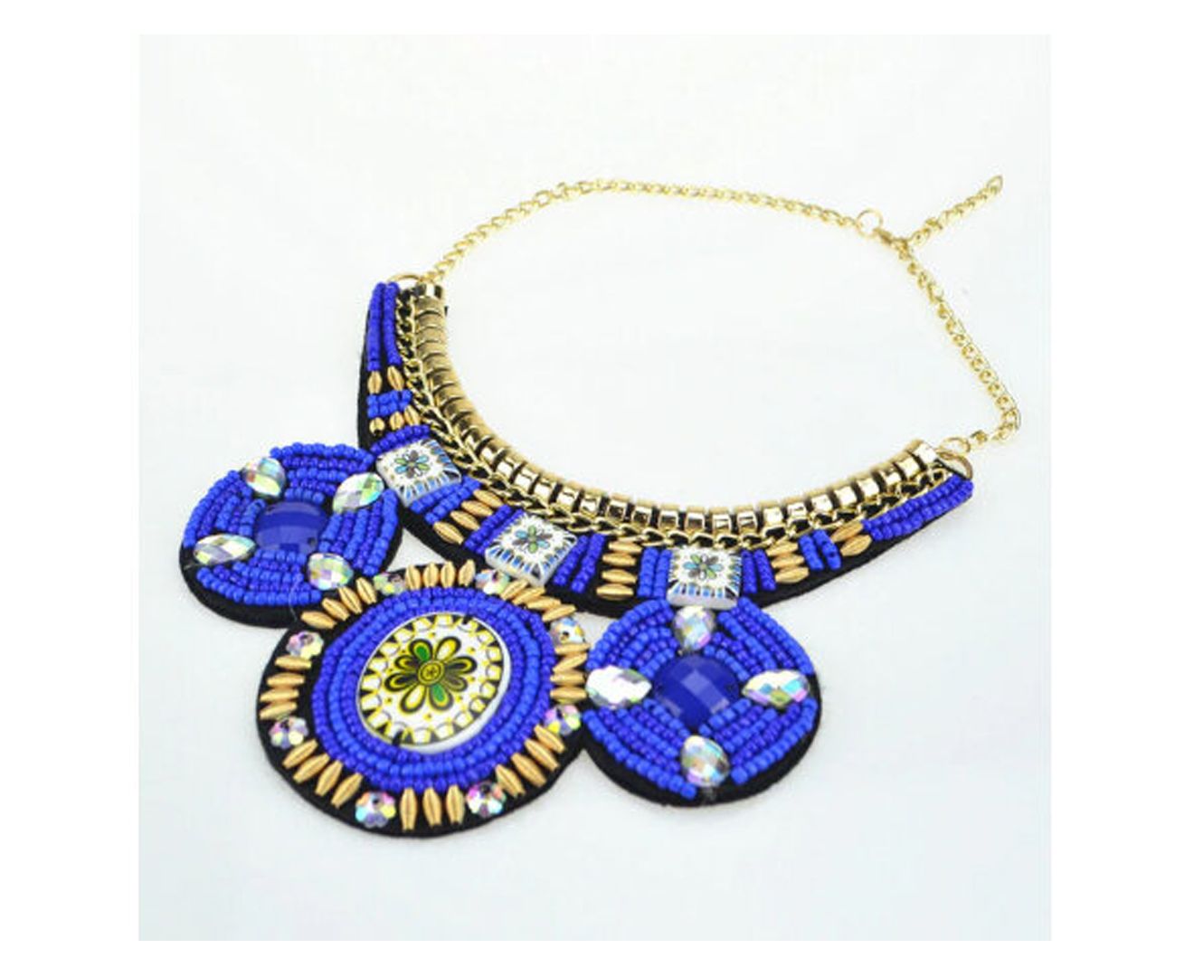 Handmade Embroidery blue Necklace