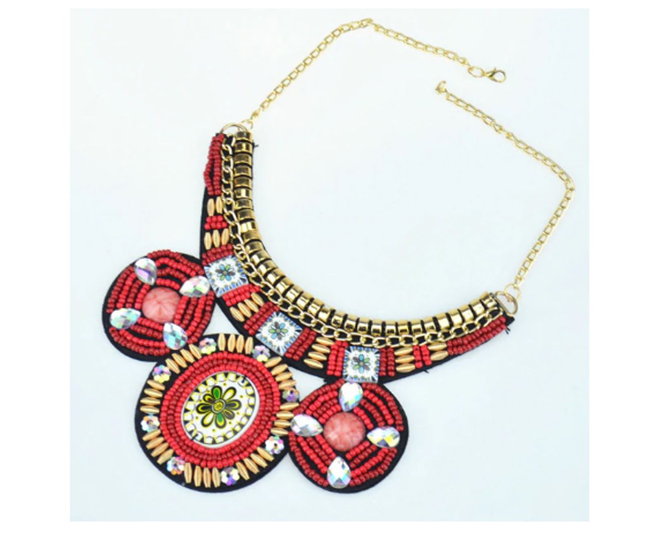 Handmade Embroidery red Necklace