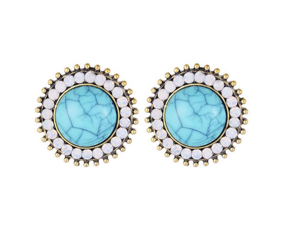 Turquoise Stone Earring With Rhinestone Beads