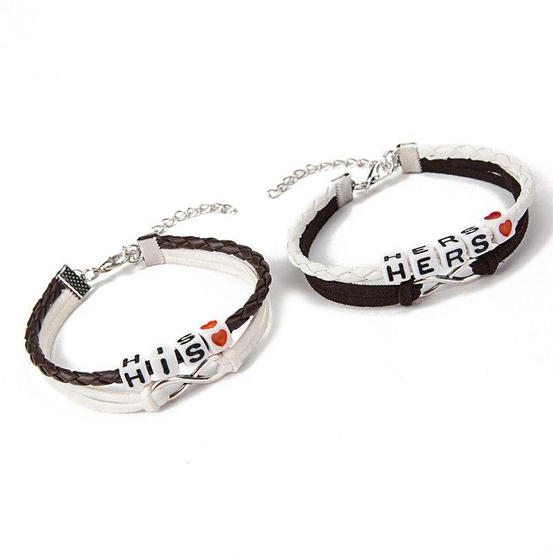 His & Hers Infinity Leather Bracelets for Couple
