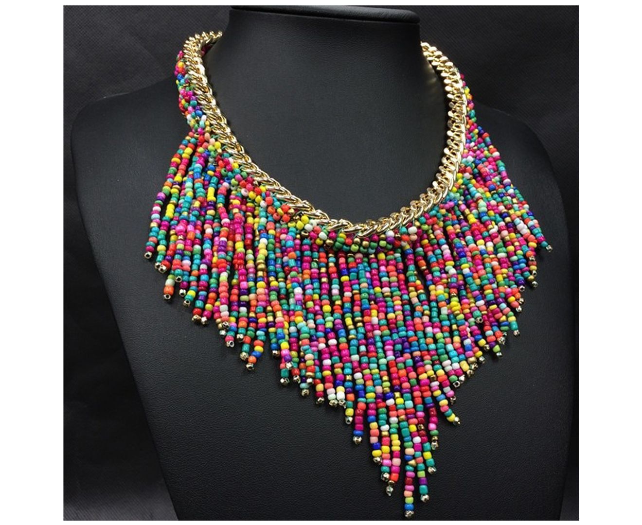 Handwoven Collier Long Tassel Beads Multicolor Choker Necklace
