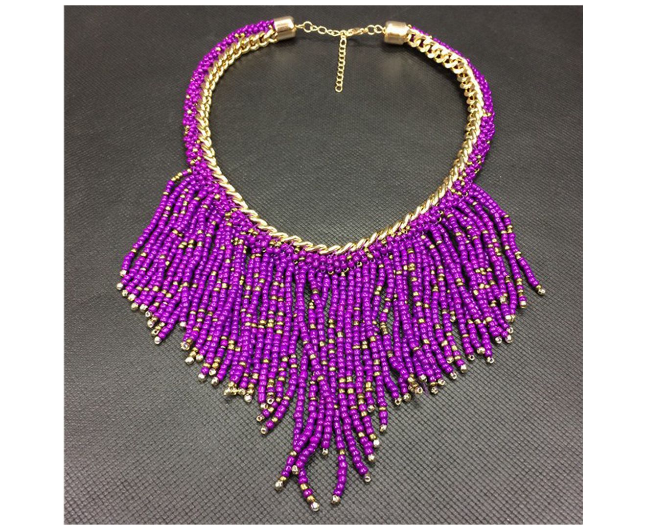 Handwoven Collier Long Tassel Beads Choker purple