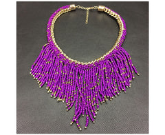 Handwoven Collier Long Tassel Beads Choker purple