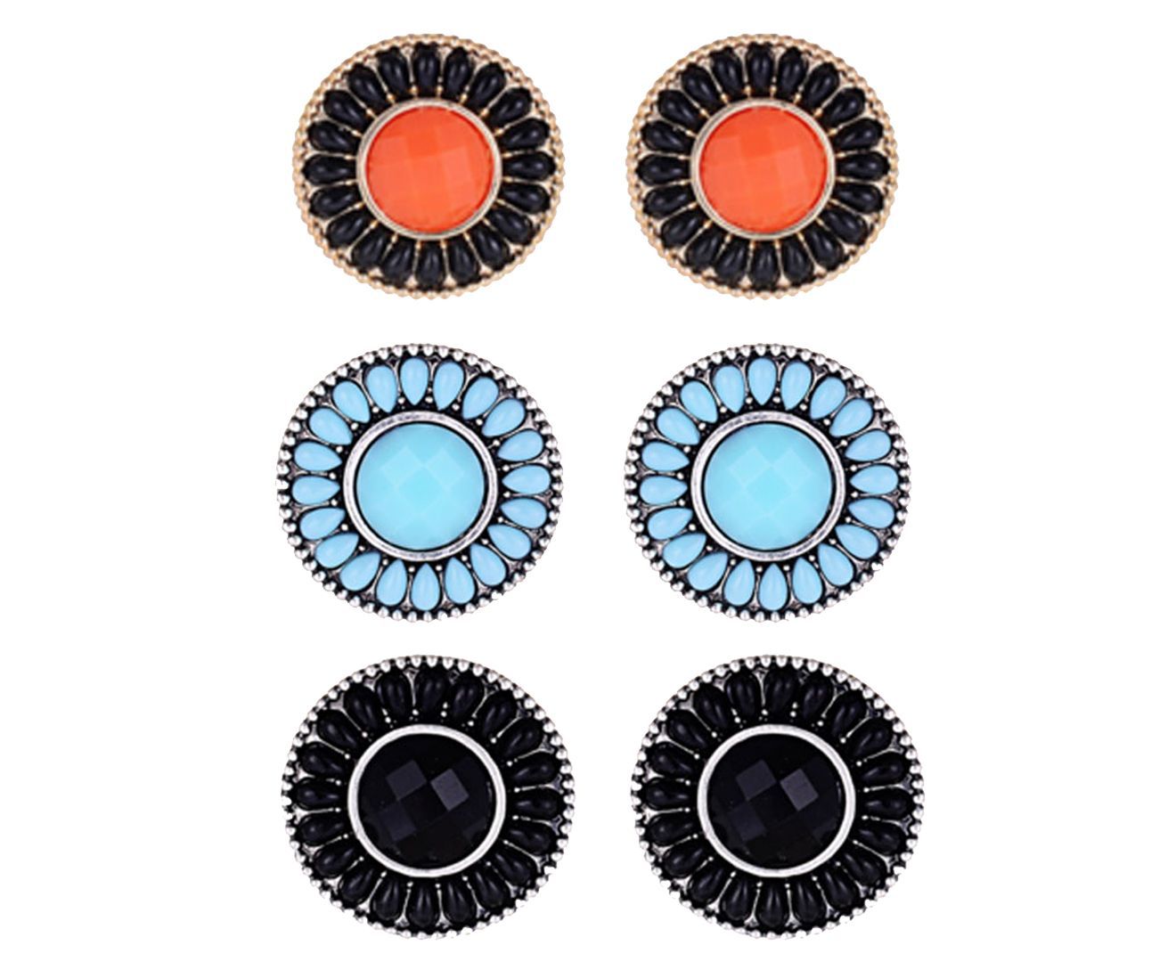 Round Resin Water Drop Rhinestone Stud Earrings