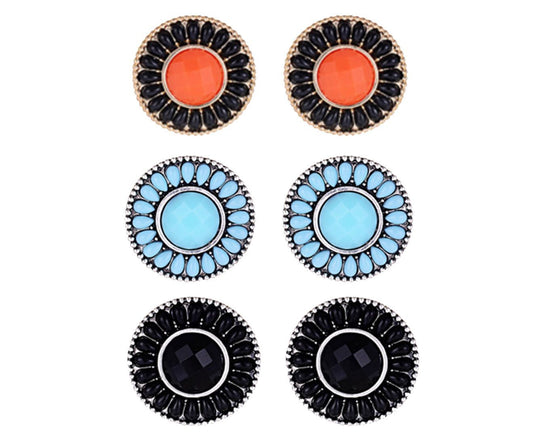 Round Resin Water Drop Rhinestone Stud Earrings