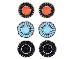 Round Resin Water Drop Rhinestone Stud Earrings
