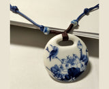 Vintage Handmade Blue And White Ceramic Pendant Necklace