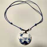 Vintage Handmade Blue And White Ceramic Pendant Necklace