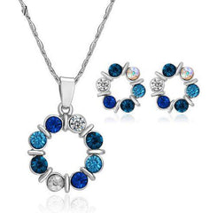 Silver Crystal Beads Necklace Set blue