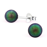Silver Round Scarabaeus Green Stud Earrings With Swarovski Crystal