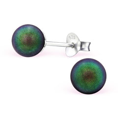 Silver Round Scarabaeus Green Stud Earrings With Swarovski Crystal