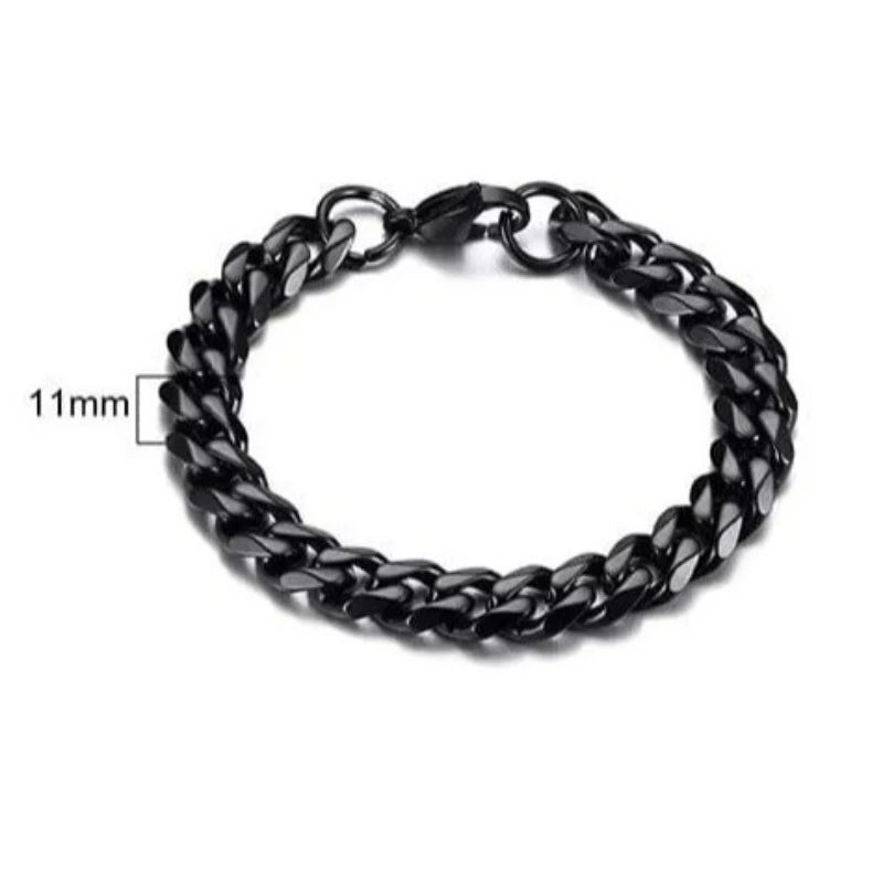 Cuban Link Black Chain Heavy  Bracelet - 11mm