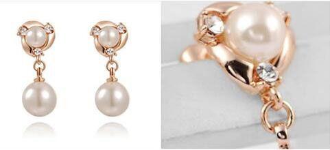 Bridal Gold Plated Crystal drop Pearl earrings