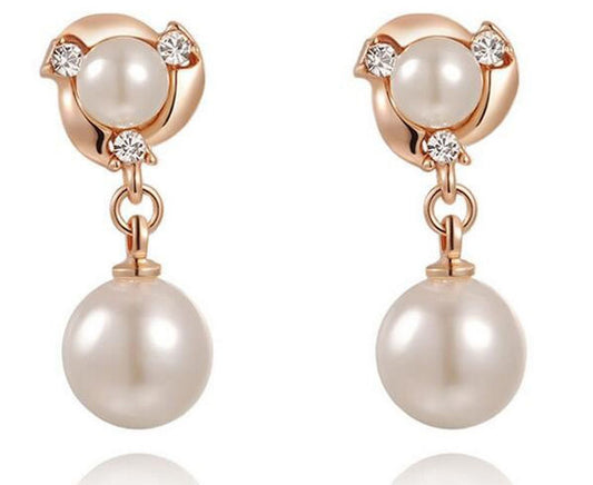 Bridal Gold Plated Crystal drop Pearl earrings