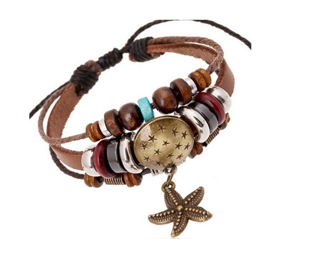 Brown Sea Star Leather Bracelet