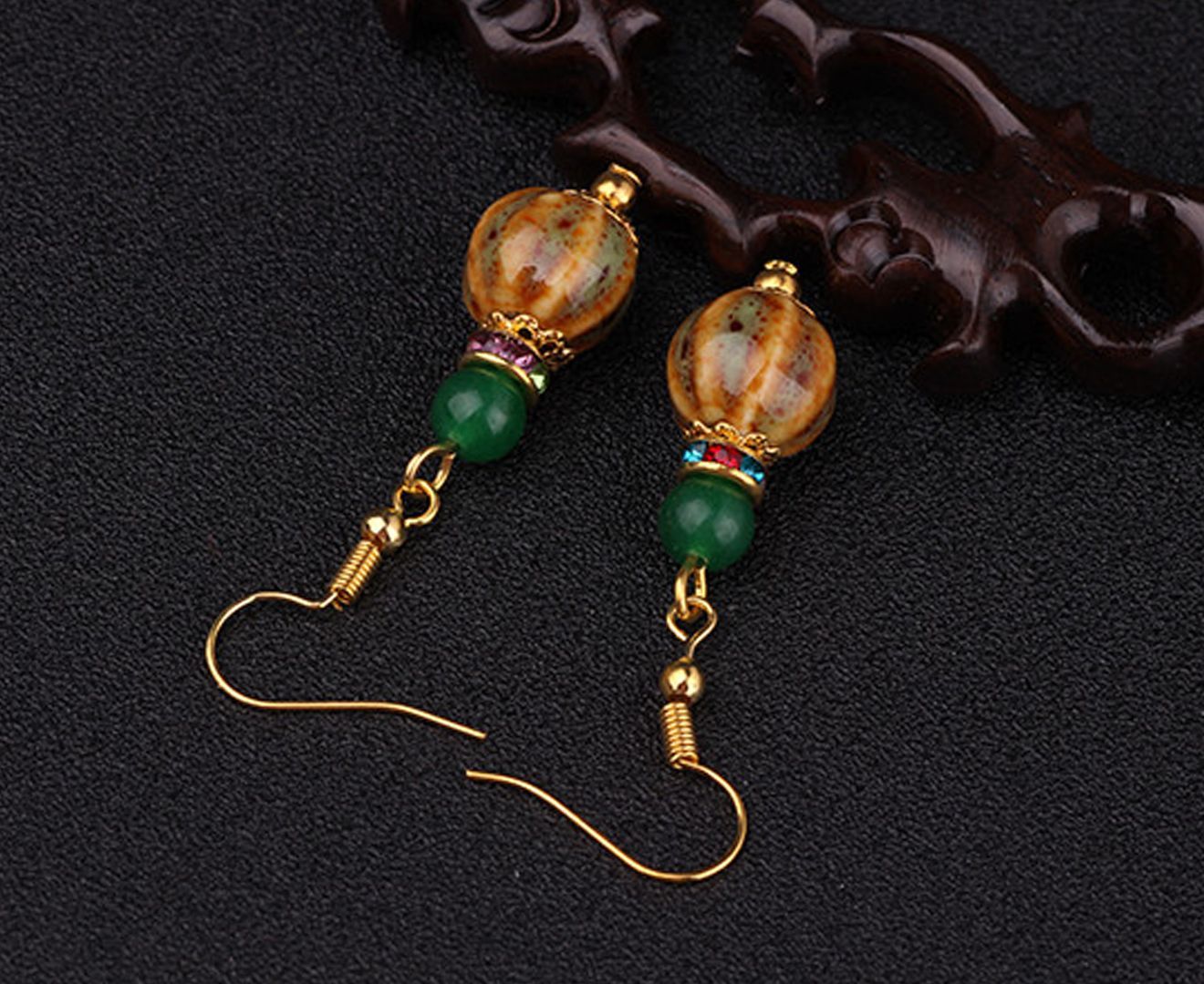 Ceramic Bead and Gemstone Encrusted Drop Earrings