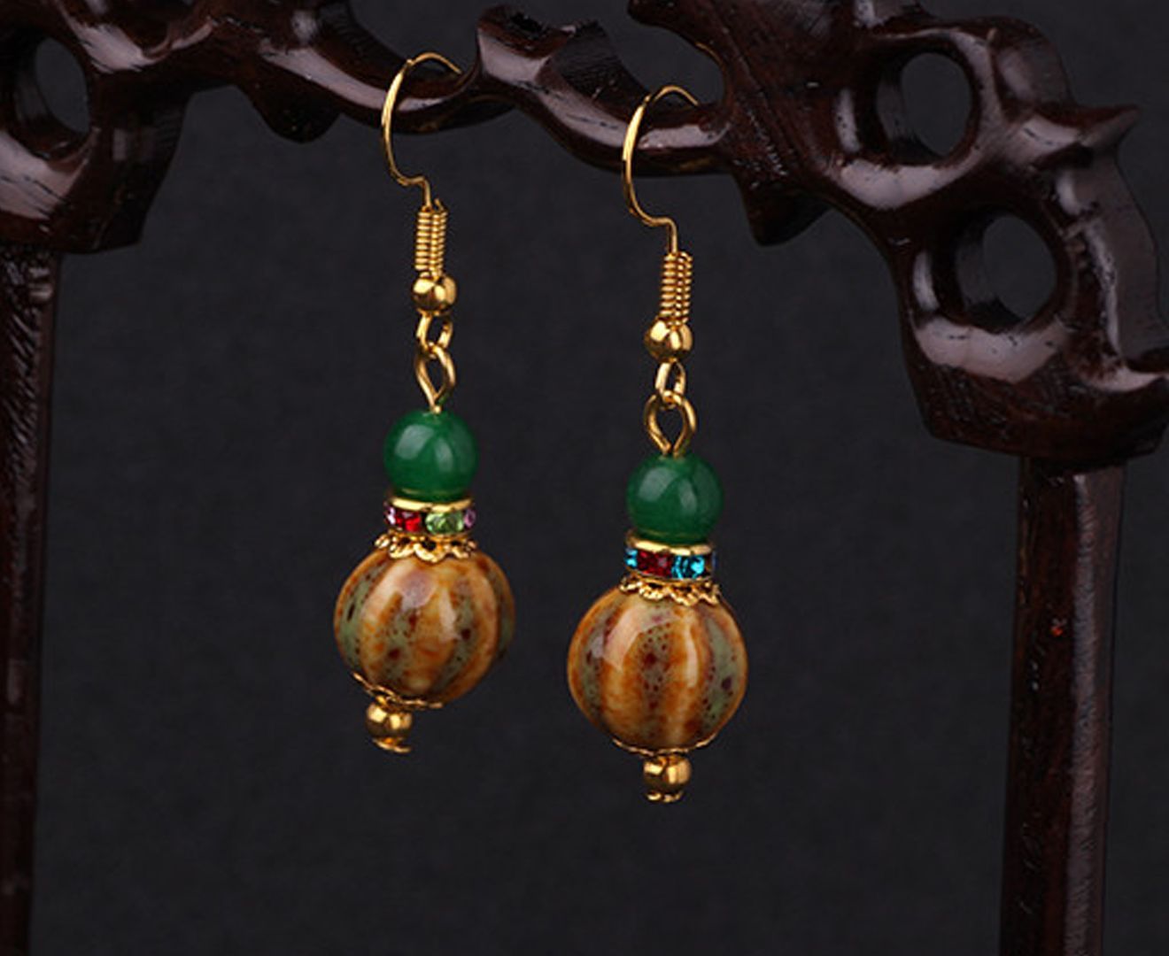 Ceramic Bead and Gemstone Encrusted Drop Earrings