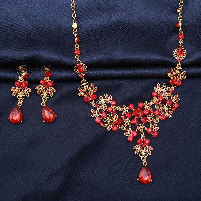 Charming Bridal Red Rhinestone Jewelry