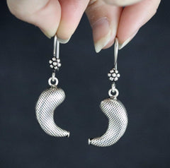 Crescent moon solid sterling silver drop earrings
