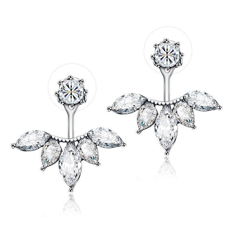 Crystal Flower Shaped Stud Earrings silver
