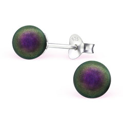 Silver Round Iridescent Purple Stud Earrings With Swarovski Crystal