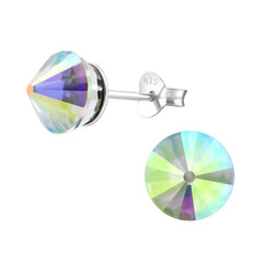 Silver AB Cone Stud Earrings made with Swarovski Crystal