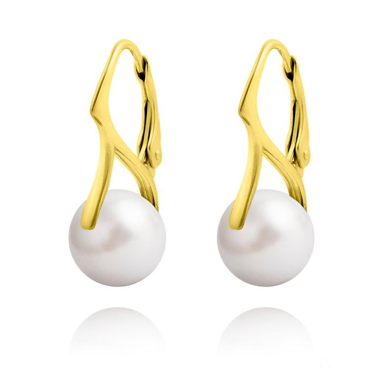 Nacreous Swarovski Crystal Pearl 10mm 24K Gold Earrings - White
